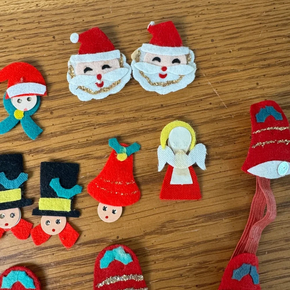 MCM Vintage Christmas Felt Ornaments Santa Angel‎ Bell Elf Figurine Craft Lot